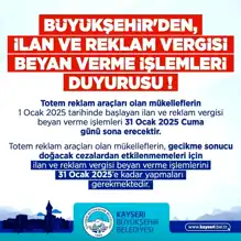 Kayseri Totem Reklam Vergisi Son Tarihi: 31 Ocak 2025