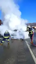 Sivas'ta Seyir Halindeki Araçta Yangın!